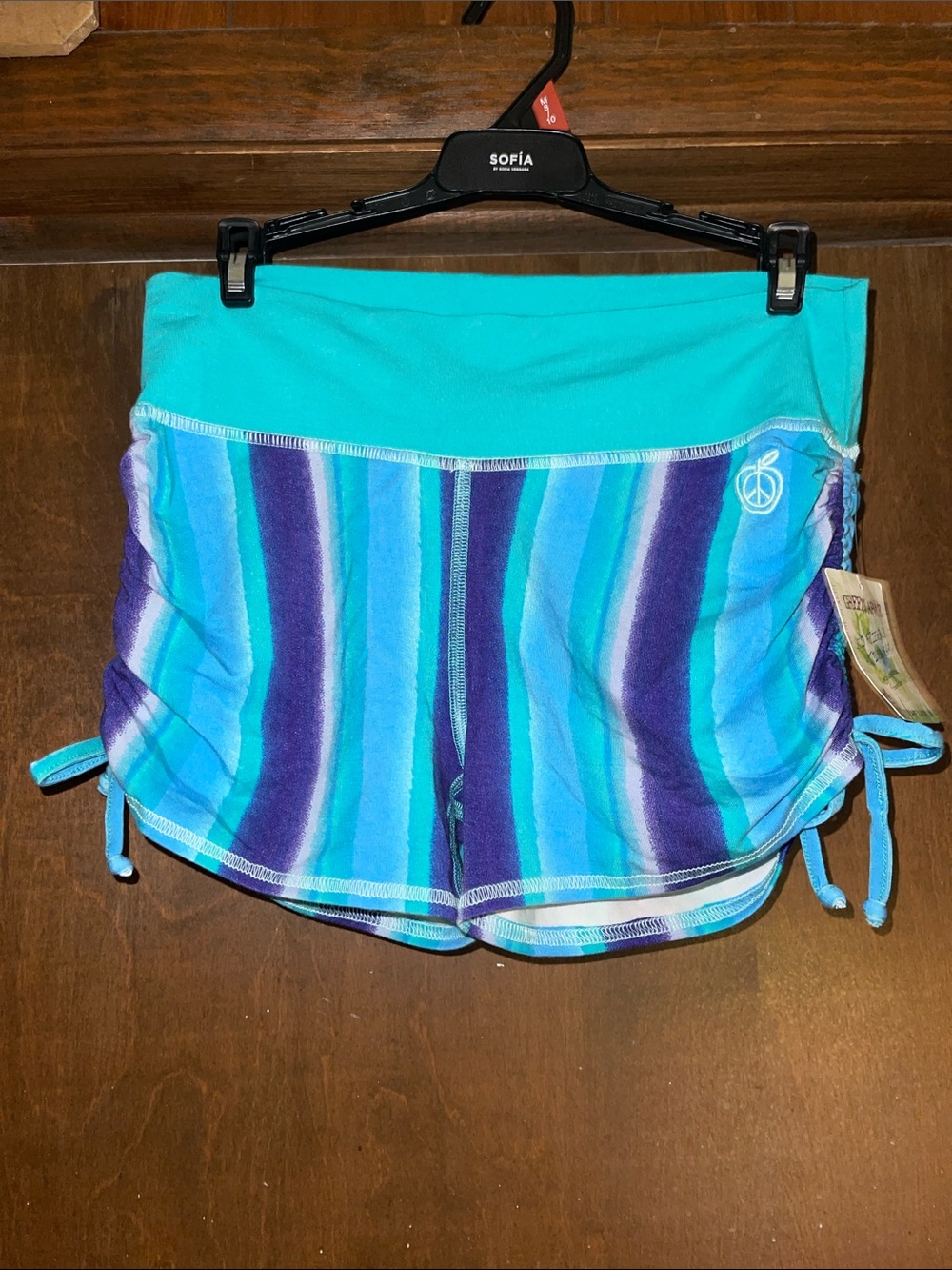Green Apple Teal, Blue & Purple Striped Active Shorts